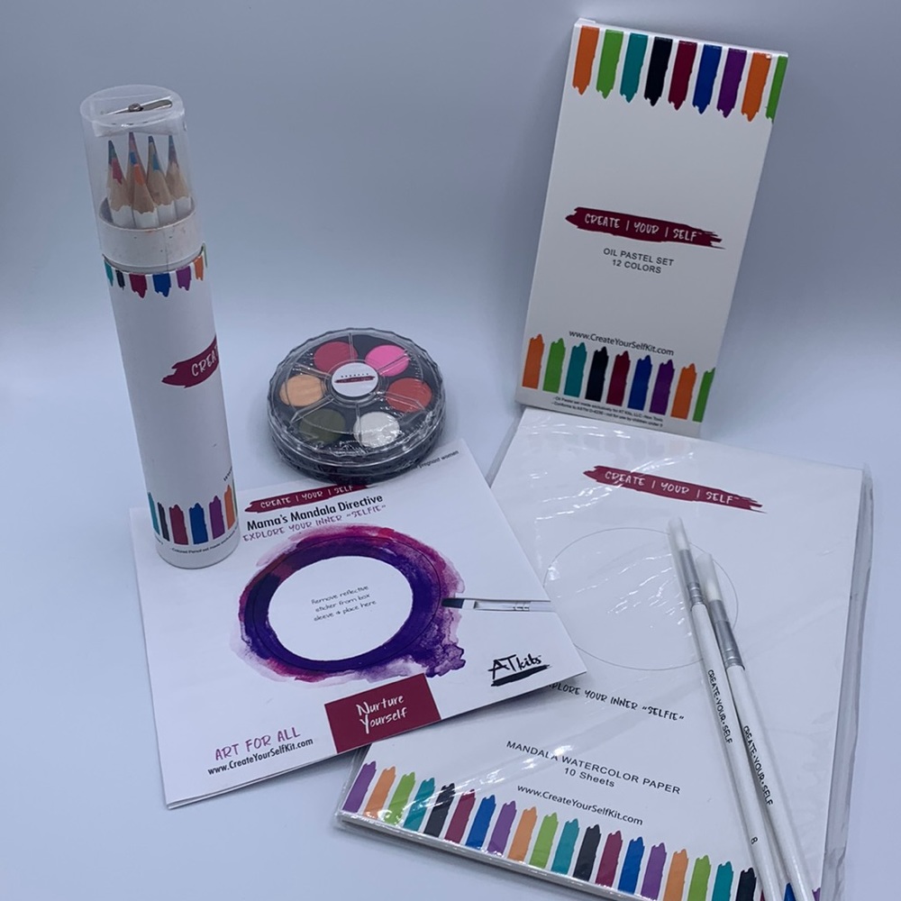 Mama’s Mandala Nurture Yourself Colored Pencils Oil Pastels Paints Paper Kit